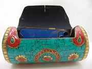 Green Cylindrical Mosaic metal clutch bag