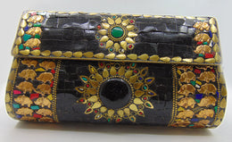 mosaic metal Stone clutch party sling bag