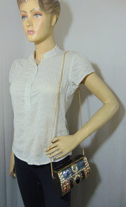 mosaic metal Stone clutch party sling bag