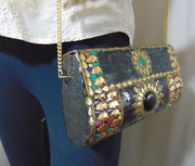 mosaic metal Stone clutch party sling bag