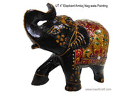 WOOD PAINTED ELEPHANT TRUNK UP