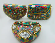 Heart shape Stone Mosaic Clutch Bag