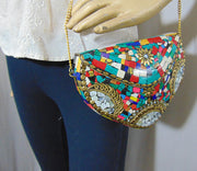 Heart shape Stone Mosaic Clutch Bag