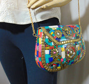 Heart shape Stone Mosaic Clutch Bag