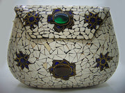 White Mosaic metal clutch bag