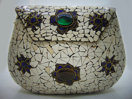 White Mosaic metal clutch bag