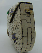 White Mosaic metal clutch bag