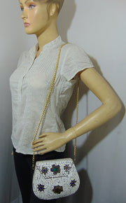 White Mosaic metal clutch bag
