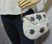 White Mosaic metal clutch bag