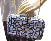 Rectangle Metal frame Metal Handbag Mother of Pearl Clutch Bag