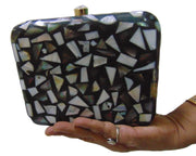 Square Metal frame Metal Handbag Mother of Pearl Clutch Bag