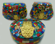Multicolor Mosaic fatima hand metal bag