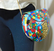 Multicolor Mosaic fatima hand metal bag