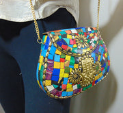 Multicolor Mosaic fatima hand metal bag