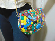 Multicolor Mosaic stone metal bag
