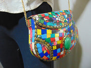 Multicolor Mosaic stone metal bag