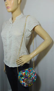 Multicolor Mosaic stone metal bag