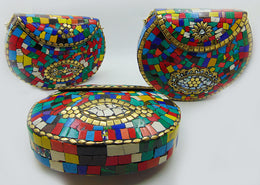 Multicolor Mosaic stone metal bag