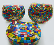 Multicolor Mosaic stone metal bag