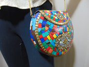Multicolor Mosaic stone metal bag