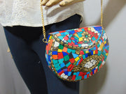Multicolor Mosaic stone metal bag