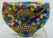Multicolor Mosaic stone metal heart bag