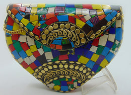 Multicolor Mosaic stone metal heart bag