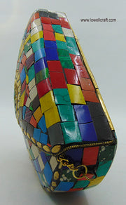 Multicolor Mosaic stone metal heart bag