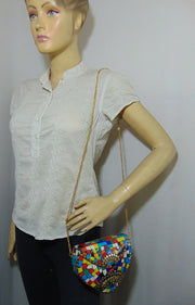 Multicolor Mosaic stone metal heart bag