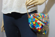 Multicolor Mosaic stone metal heart bag