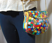 Multicolor Mosaic stone metal bag