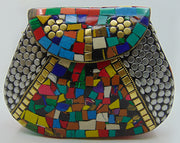 Multicolor Mosaic stone metal square bag