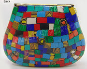 Multicolor Mosaic stone metal square bag