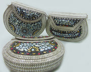 silver shell nacre stone bag purse mosaic bag