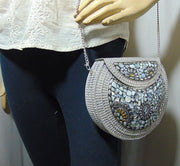 silver shell nacre stone bag purse mosaic bag