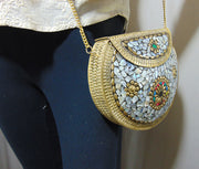 silver golden shell nacre stone mosaic bag