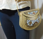 Golden shell nacre stone mosaic bag