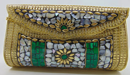 Golden shell nacre stone mosaic bag
