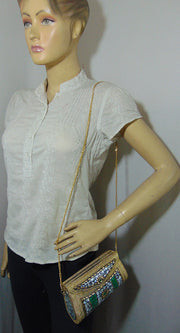 Golden shell nacre stone mosaic bag