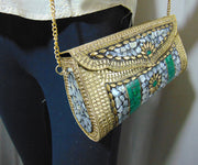 Golden shell nacre stone mosaic bag