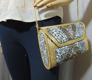 Golden silver shell nacre stone mosaic bag
