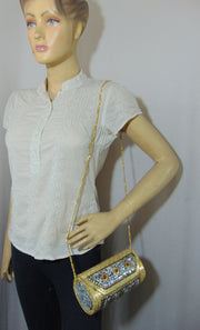 Cylinder Round Stone Metal bag clutch
