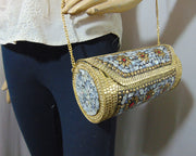 Cylinder Round Stone Metal bag clutch