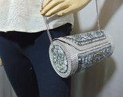 Cylinder Round Stone Metal bag clutch