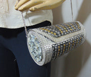 Cylinder Round Metal stud bag clutch
