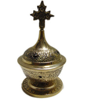 Embossed Cross Sign Metal Incense Burner Brass