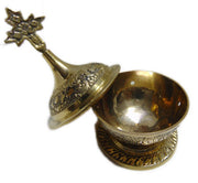 Embossed Cross Sign Metal Incense Burner Brass