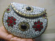 White & Red Mosaic Clutch Bag