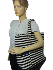 jacquard Stripe Pattern Canvas Beach bag