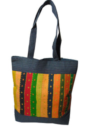 Hand embroidery stripe Cotton tote bag